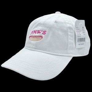 NEW Pink's Hot Dogs White Embroidered Brass Buckle Strapback Cotton Dad Cap Hat